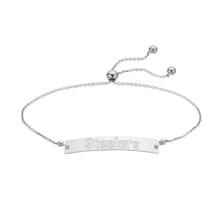 Sterling Silver Pittsburgh Steelers Bolo Bar Bracelet, Women's, Size: 9, Grey