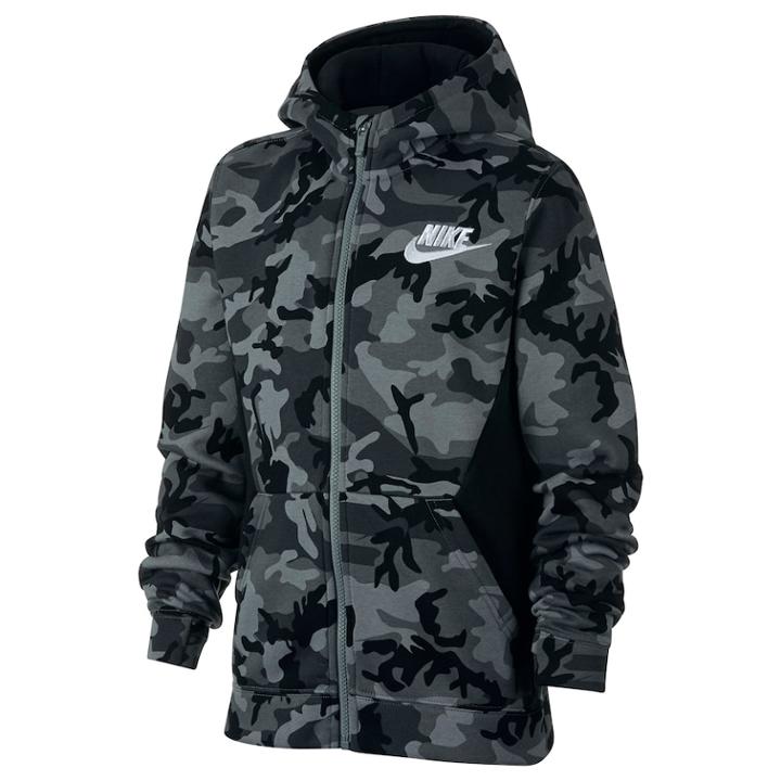 Boys 8-20 Nike Full-zip Club Camo Hoodie, Size: Large, Grey