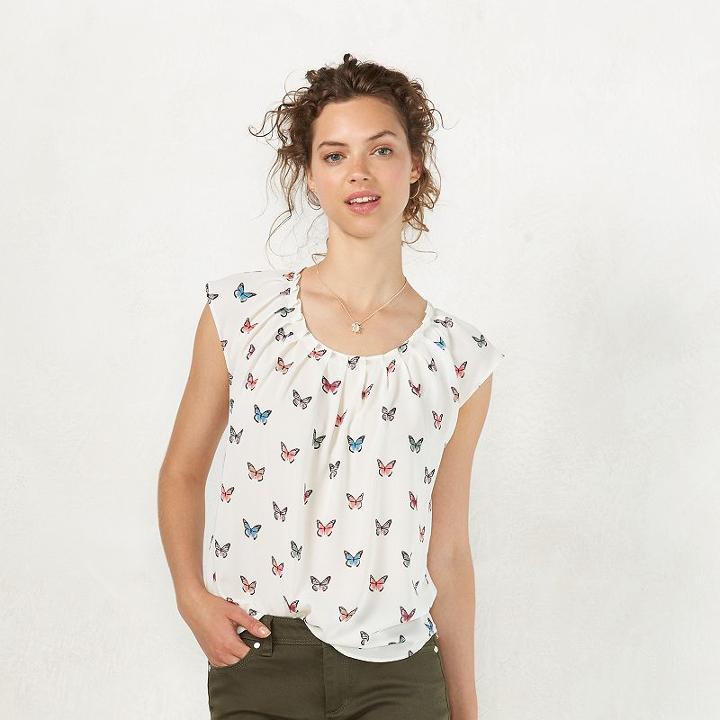 Women's Lc Lauren Conrad Pleated Top, Size: Medium, White