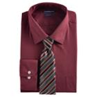 Men's Croft & Barrow&reg; Slim-fit Stretch-collar Dress Shirt And Patterned Tie, Size: L-34/35, Dark Red