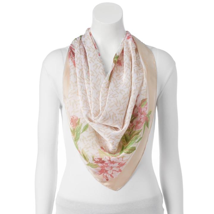 Women's Dana Buchman Floral Square Scarf, Dark Beige