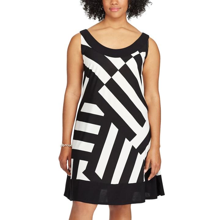 Plus Size Chaps Asymmetrical Stripe A-line Dress, Women's, Size: 20 W, Black