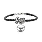 Insignia Collection Nascar Kyle Busch Leather Bracelet And Sterling Silver 18 Charm And Bead Set, Women's, Size: 7.5, Black