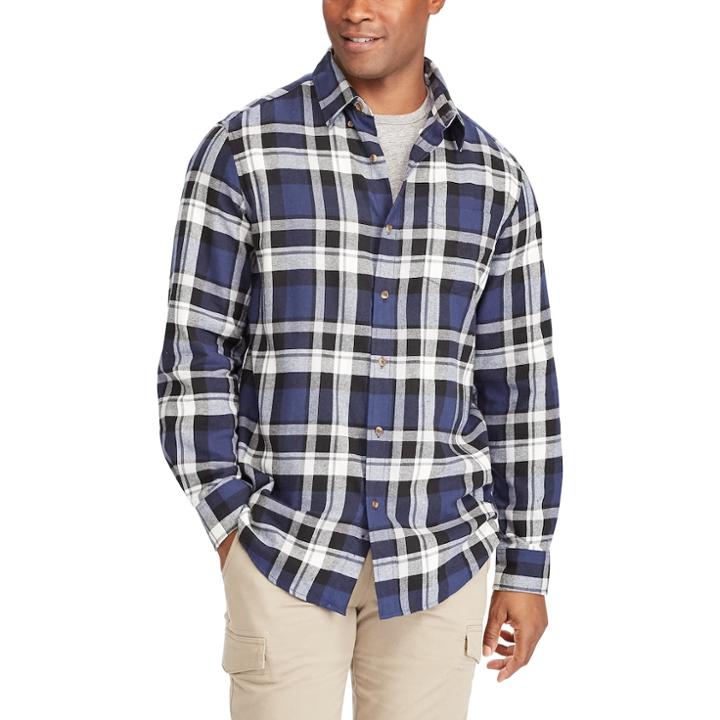Big & Tall Chaps Regular-fit Plaid Flannel Performance Button-down Shirt, Men's, Size: L Tall, Blue (navy)