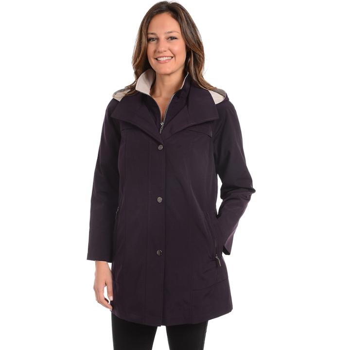 Petite Fleet Street Hooded Faux-silk Stadium Jacket, Women's, Size: S Petite, Blackberry