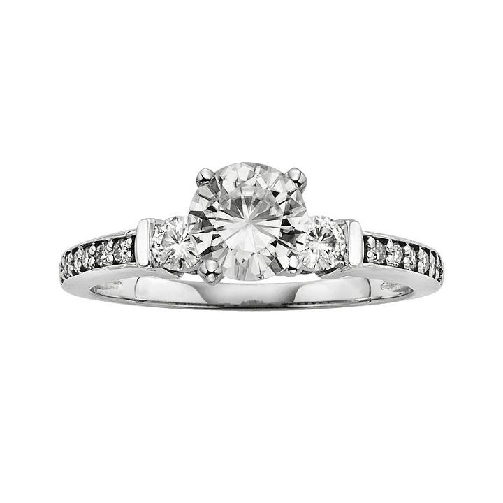 Forever Brilliant Round-cut Lab-created Moissanite 3-stone Engagement Ring In 14k White Gold (1 1/3 Ct. T.w.), Women's, Size: 7