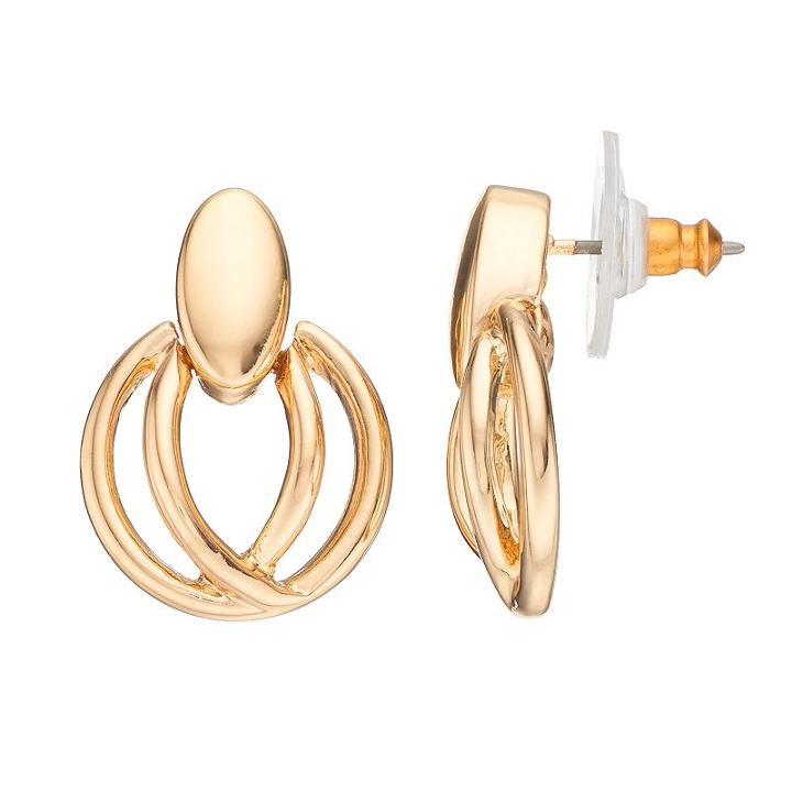 Napier Round Crisscross Nickel Free Door Knocker Earrings, Women's, Gold