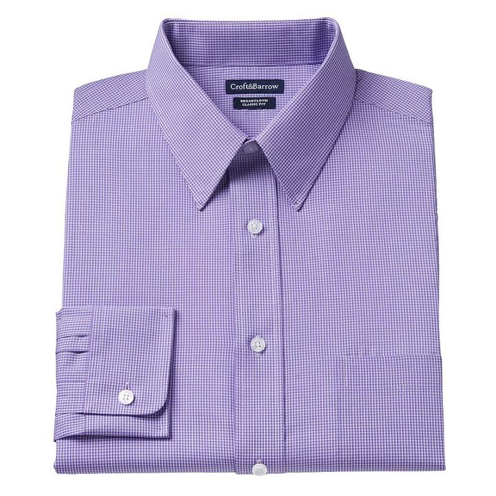 Men's Croft & Barrow&reg; Classic-fit Mini-checked Point-collar Dress Shirt, Size: 15.5-32/33, Drk Purple