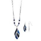 Blue Beaded Wavy Pendant Necklace & Drop Earring Set, Women's