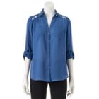 Juniors' Candie's&reg; Lattice Button Down Top, Girl's, Size: Large, Blue