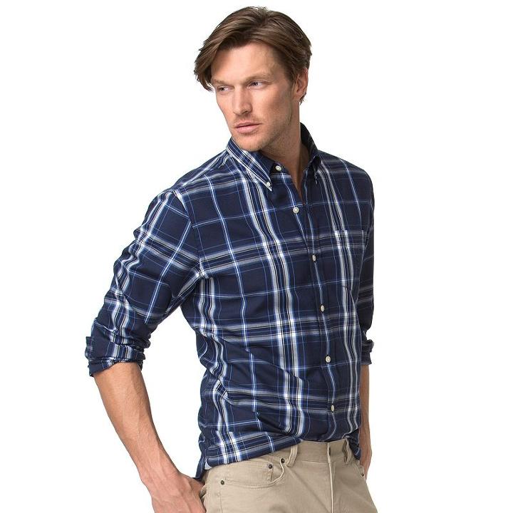 Men's Chaps Plaid Twill Button-down Shirt, Size: Xl, Blue (navy)