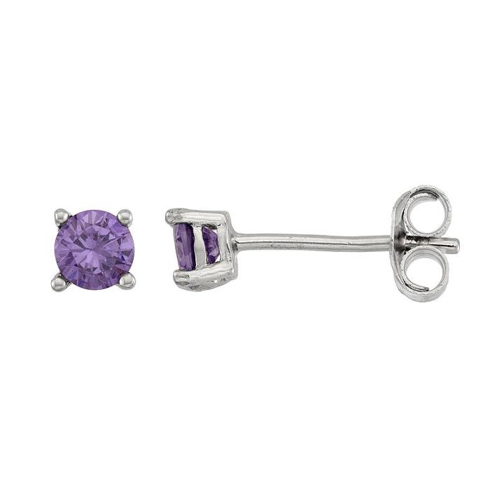 Junior Jewels Kids' Sterling Silver Cubic Zirconia Birthstone Stud Earrings, Girl's, Purple