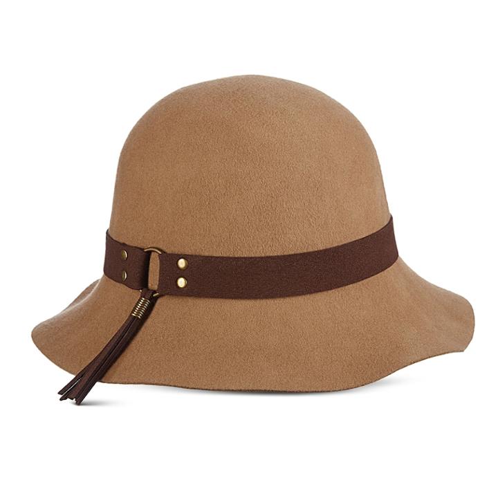 Women's Scala Faux Suede Trim Raw Edge Cloche Hat, Brown