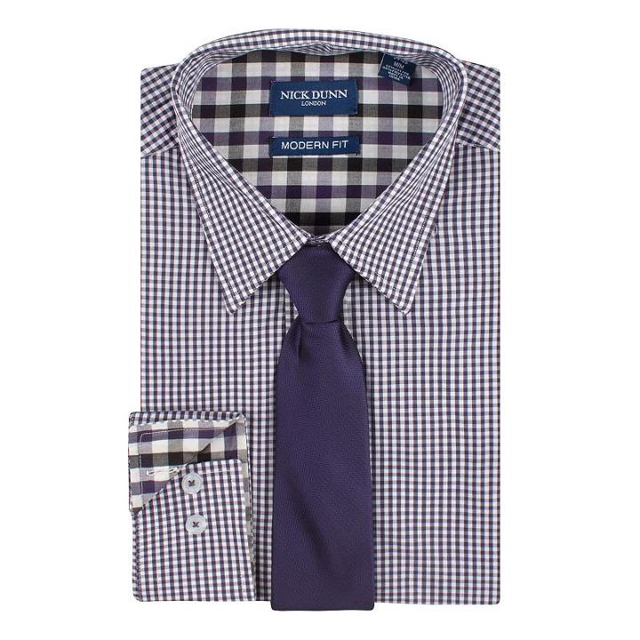 Men's Nick Dunn Modern-fit Patterned Easy-care Spread-collar Dress Shirt & Tie Set, Size: L-34/35, Purple