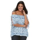 Plus Size Design 365 Printed Off-the-shoulder Top, Women's, Size: 3xl, Turquoise/blue (turq/aqua)