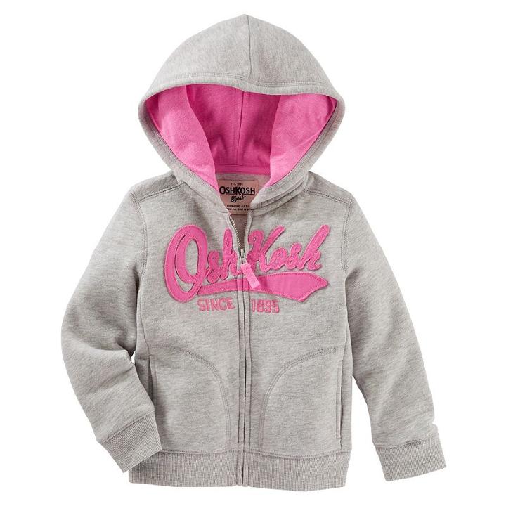 Girls 4-8 Oshkosh B'gosh&reg; Applique Logo Zip-up Hoodie, Size: 8, Light Grey