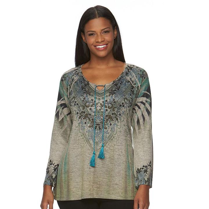 Plus Size World Unity Peasant Pattern Shirt, Women's, Size: 1xl, Med Beige