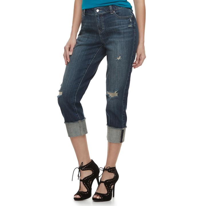 Women's Jennifer Lopez Ripped Boyfriend Jeans, Size: 10, Dark Blue