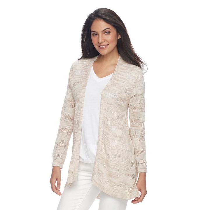 Women's Croft & Barrow&reg; Chevron-stitch Open Front Cardigan, Size: Large, Med Beige