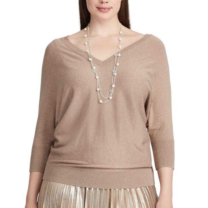 Plus Size Chaps Cotton-blend V-neck Sweater, Women's, Size: 2xl, Brown