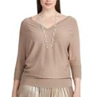 Plus Size Chaps Cotton-blend V-neck Sweater, Women's, Size: 2xl, Brown