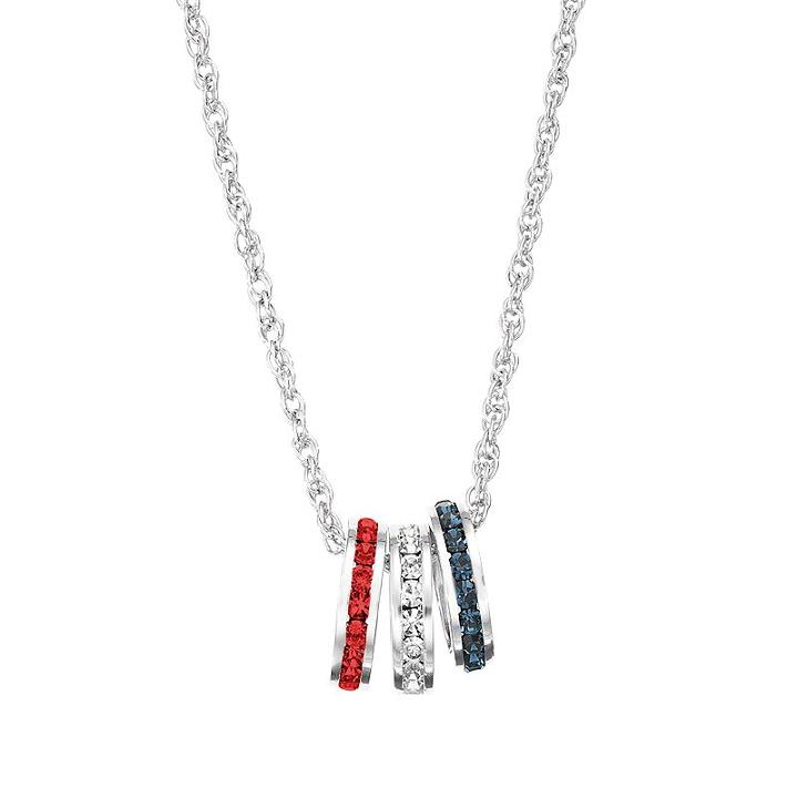 Traditions Red, White And Blue Swarovski Crystal Sterling Silver Rondelle Charm Necklace, Women's, Size: 18, Multicolor