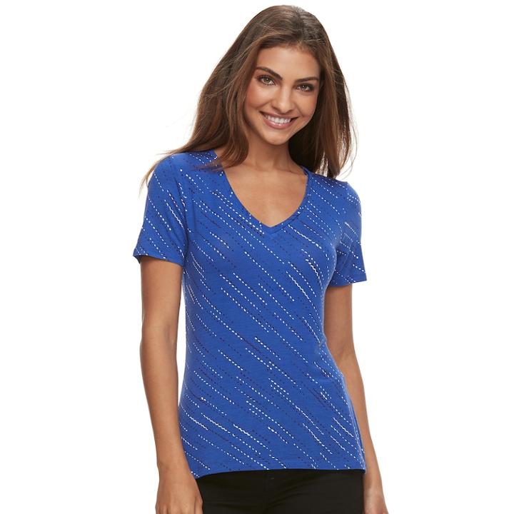 Petite Apt. 9&reg; Essential Short Sleeve V-neck Tee, Women's, Size: M Petite, Med Blue