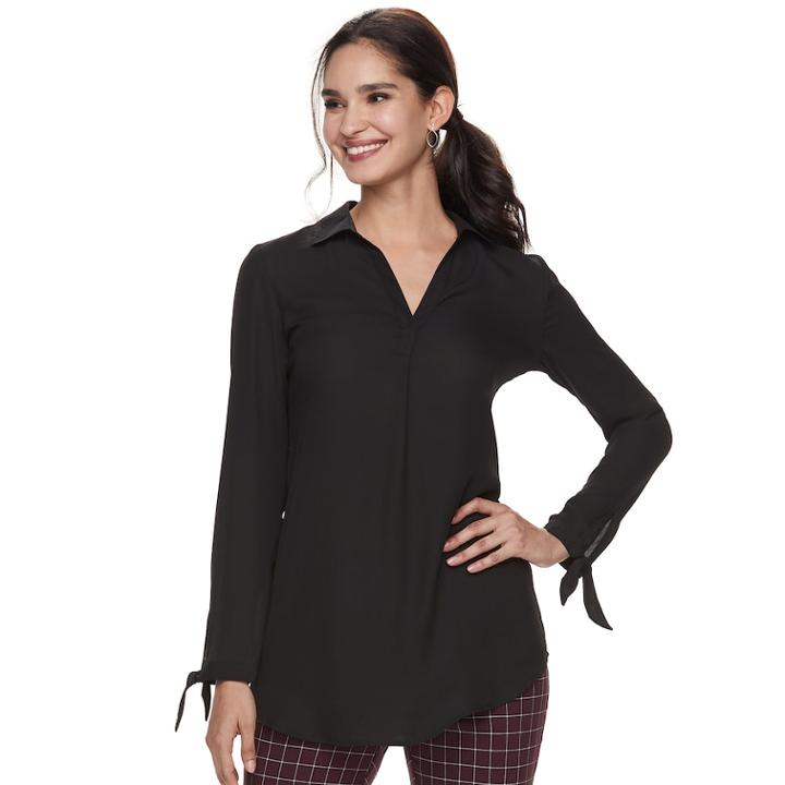 Women's Elle&trade; Tie-hem Splitneck Tunic, Size: Large, Black