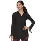 Women's Elle&trade; Tie-hem Splitneck Tunic, Size: Large, Black
