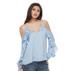 Women's Jennifer Lopez Cold-shoulder Ruffle Top, Size: Small, Med Blue