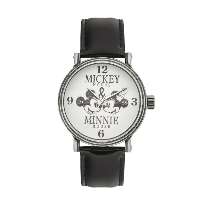Disney's Mickey Mouse & Minnie Mouse 1928 Men's Leather Watch, Size: Large, Black