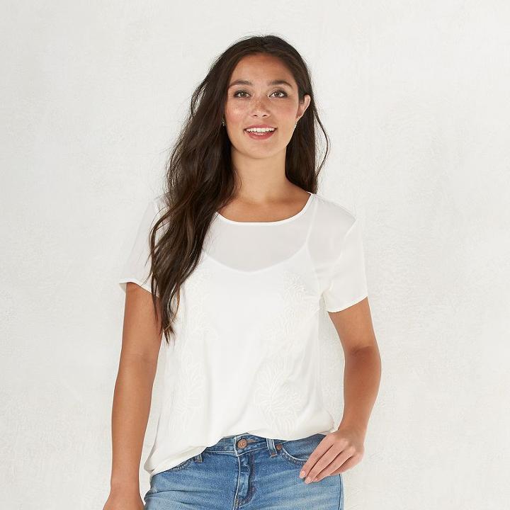 Women's Lc Lauren Conrad Embroidered Tee, Size: Xxl, White Oth