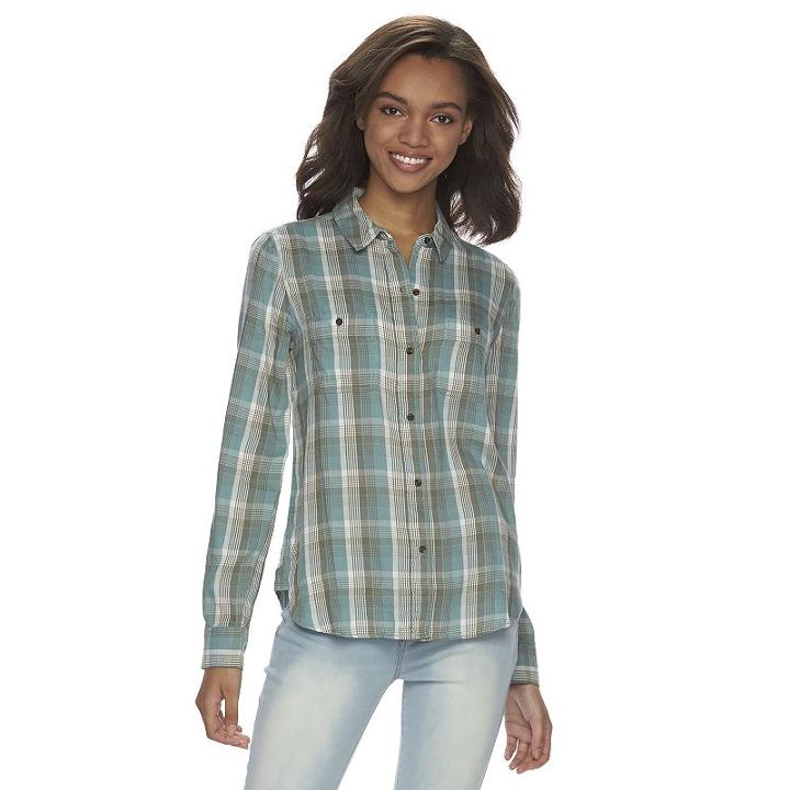 Juniors' Mudd&reg; 2-pocket Button Down Shirt, Girl's, Size: Xs, Med Green