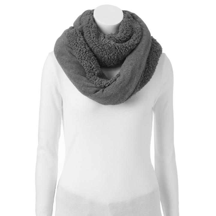 Cuddl Duds Faux Shearling Reversible Infinity Scarf, Women's, Grey (charcoal)
