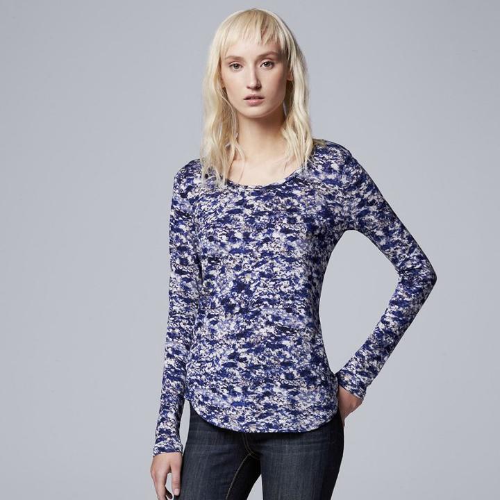 Women's Simply Vera Vera Wang Printed Long Sleeve Top, Size: Xl, Drk Purple