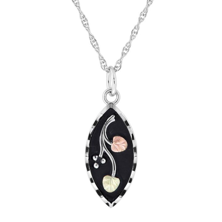 Black Hills Gold Tri-tone Black Powder Coat Marquise Pendant Necklace In Sterling Silver, Women's, Size: 18, Grey