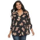 Juniors' Plus Size Liberty Love Floral Lattice Popover Top, Teens, Size: 1xl, Black