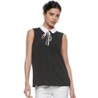 Women's Elle&trade; Sleeveless Tie Neck Top, Size: Xs, Black