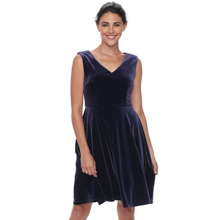 Petite Suite 7 Velvet Fit & Flare Dress, Women's, Size: 14 Petite, Blue (navy)