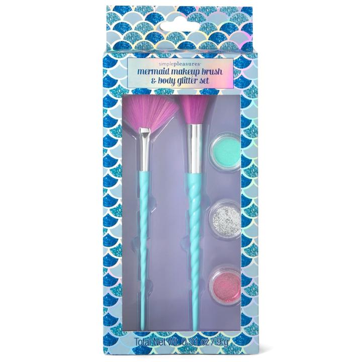 Girls Mermaid Makeup Brush & Body Glitter Set, Multicolor