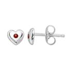 Little Diva Diamonds Kids' Sterling Silver Garnet Heart Stud Earrings, Women's, Red
