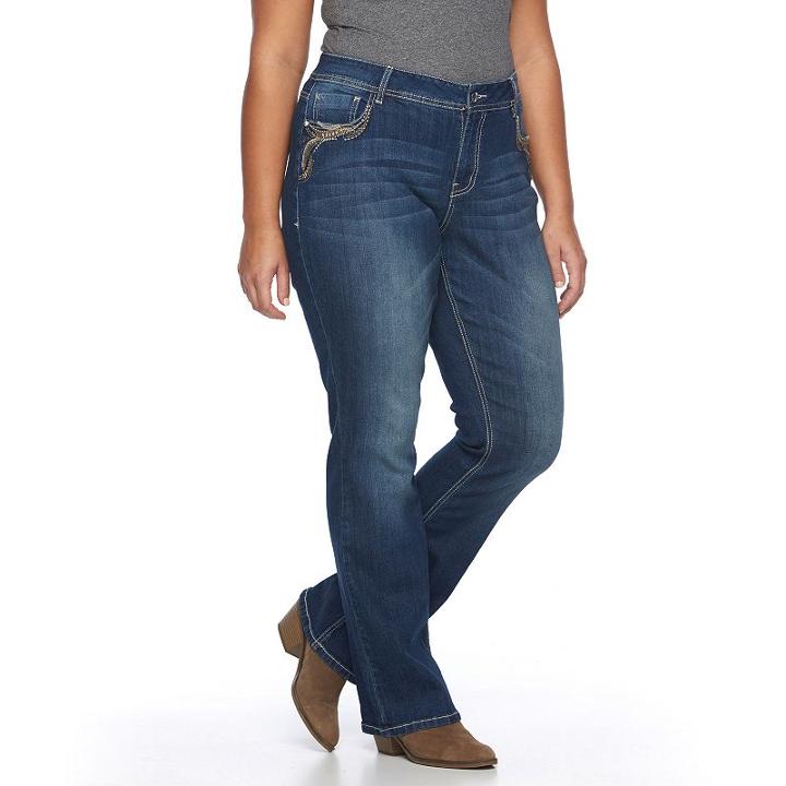 Juniors' Plus Size Vanilla Star Glittery Bootcut Jeans, Girl's, Size: 18 W, Blue