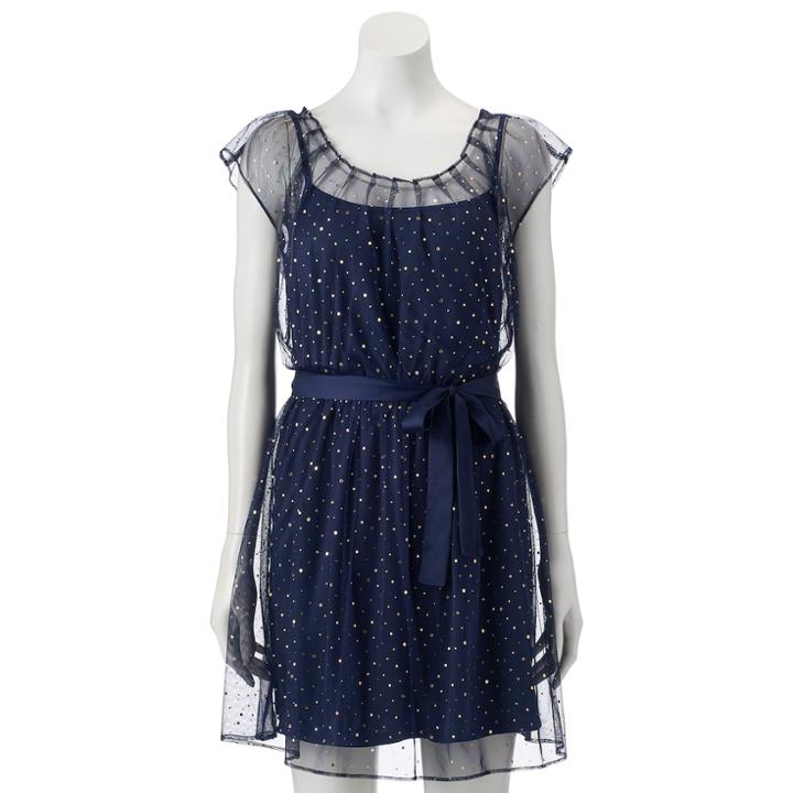 Women's Lc Lauren Conrad Sparkle Dot Pleat Neck Dress, Size: Small, Dark Blue
