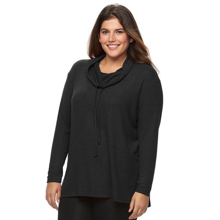 Plus Size Loramendi High-low Fleece Cowlneck Top, Women's, Size: 2xl, Black