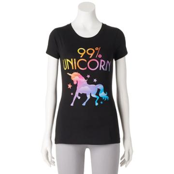 Juniors' Lisa Frank 99% Unicorn Graphic Tee, Girl's, Size: Small, Black