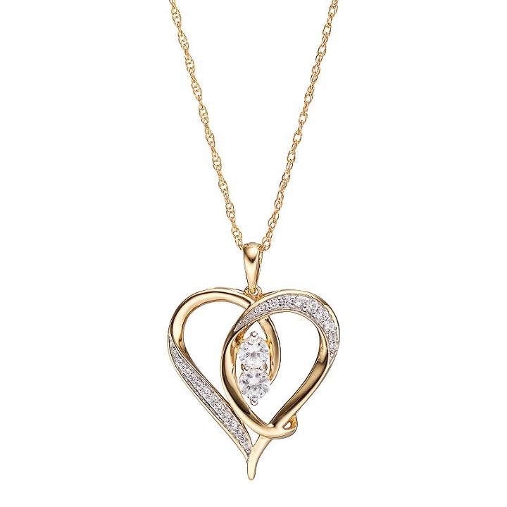 14k Gold Over Silver Lab-created White Sapphire 2-stone Heart Pendant, Women's, Size: 18