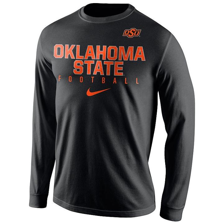 Men's Nike Oklahoma State Cowboys Football Practice Long-sleeve Tee, Size: Small, Black