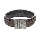 Black Ion-plated Stainless Steel Woven Leather Bracelet - Men, Size: 8.5, Multicolor