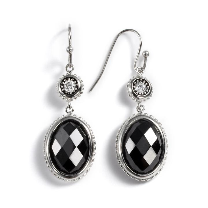 Kate Markus Stainless Steel Onyx And Cubic Zirconia Drop Earrings, Women's, Black