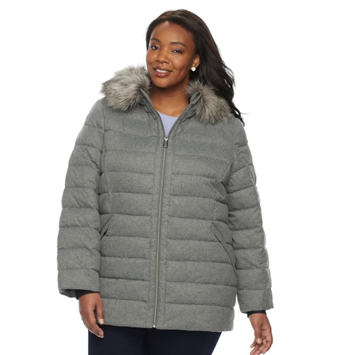 Plus Size Zeroxposur Taylor Faux-fur Trim Puffer Jacket, Women's, Size: 2xl, Grey (heather)